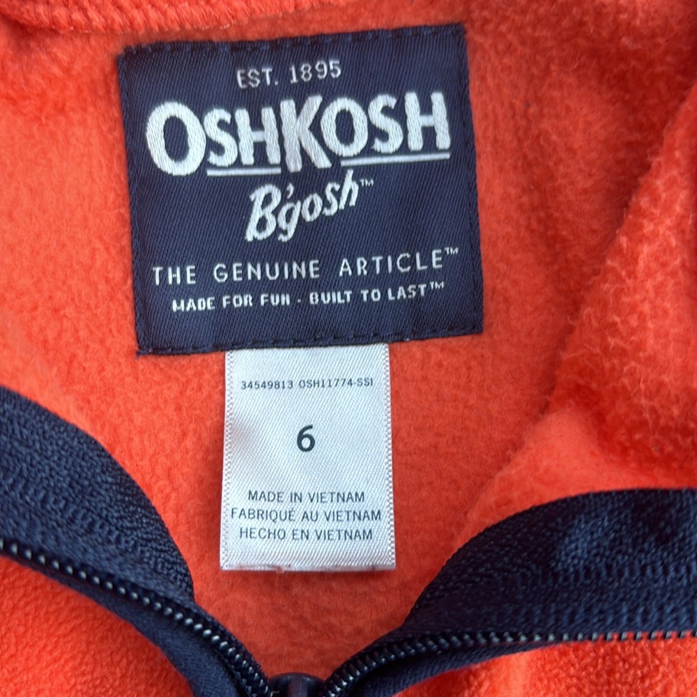 Oshkosh B’gosh Color Block Orange Blue Fleece 1/4 Zipper LS Pull Over Top Boys 6